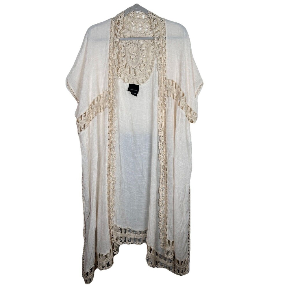 LIv Los Angeles kimono Festival Bohemian Beachy v-neck crochet medallion Sz 1X